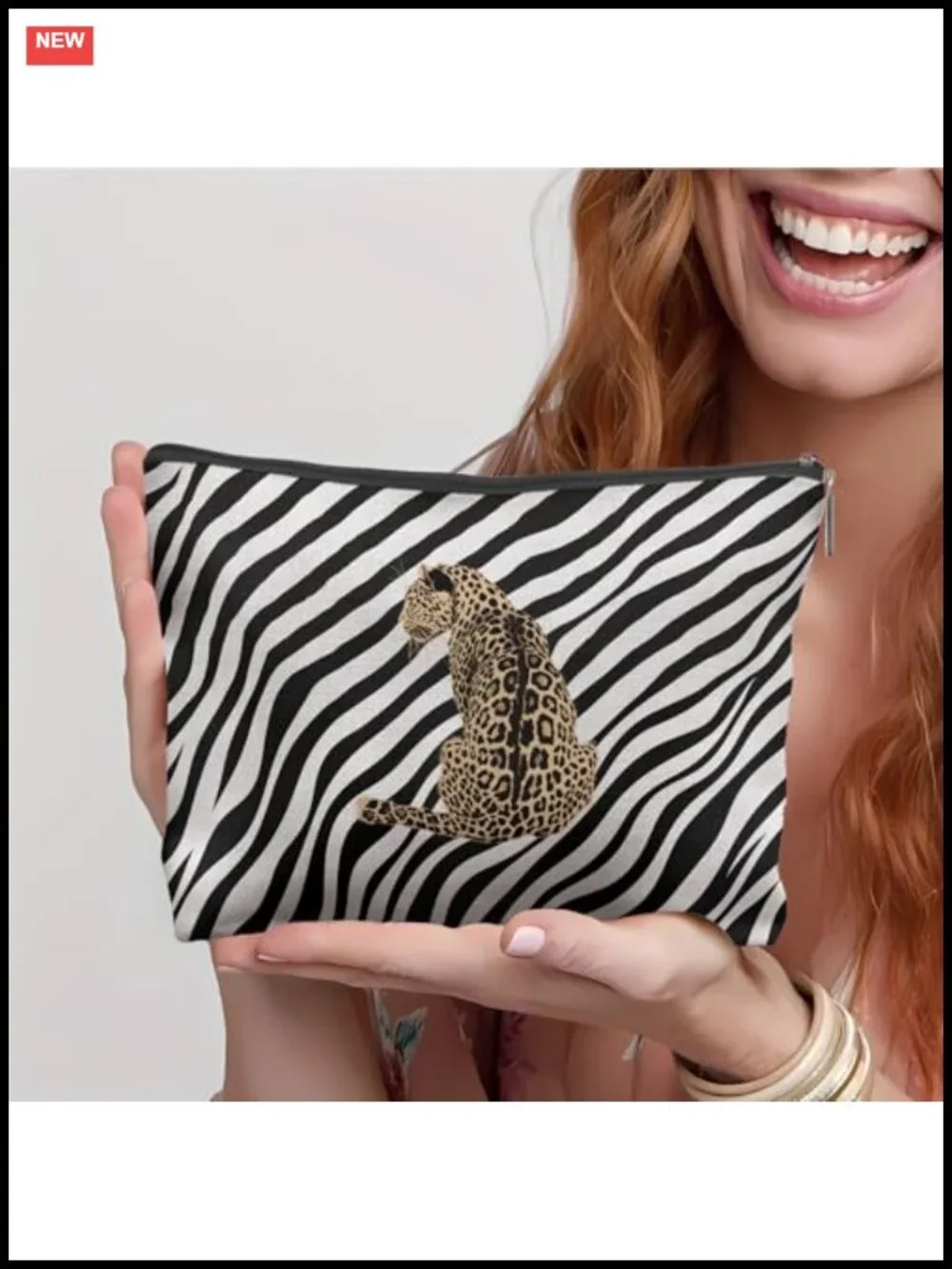 Zebra Leopard Makeup Bag, Waterproof Linen Cosmetic Pouch, Travel Organizer